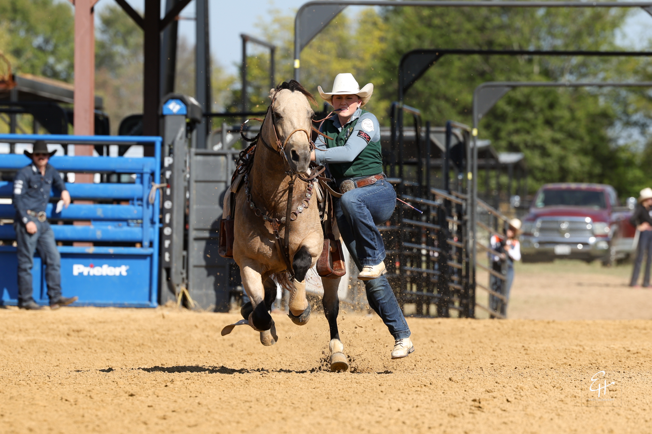 Riders working drills together at a clinic